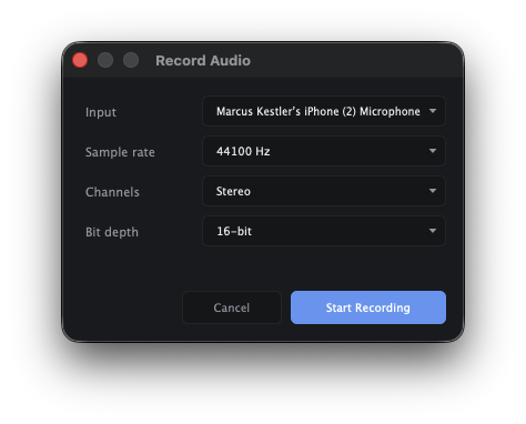 The Record dialog and record controls.